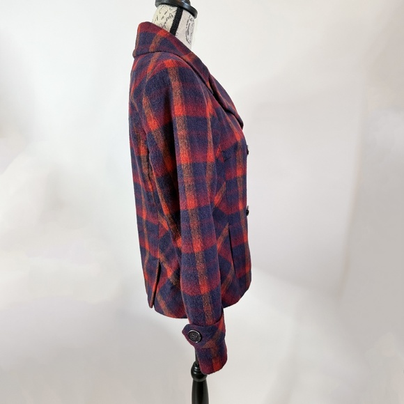 Tribal Plaid Wool Blend Pea Coat - Picture 4 of 10